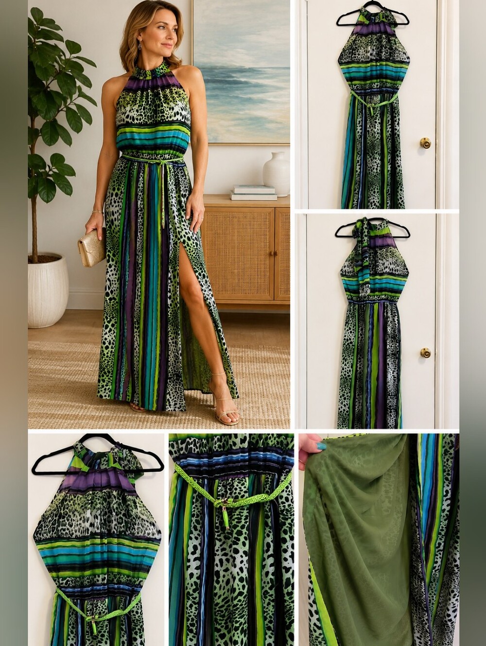 I.Fashion Multicolor Animal Print Halter Maxi Dress Size 40EU / US L